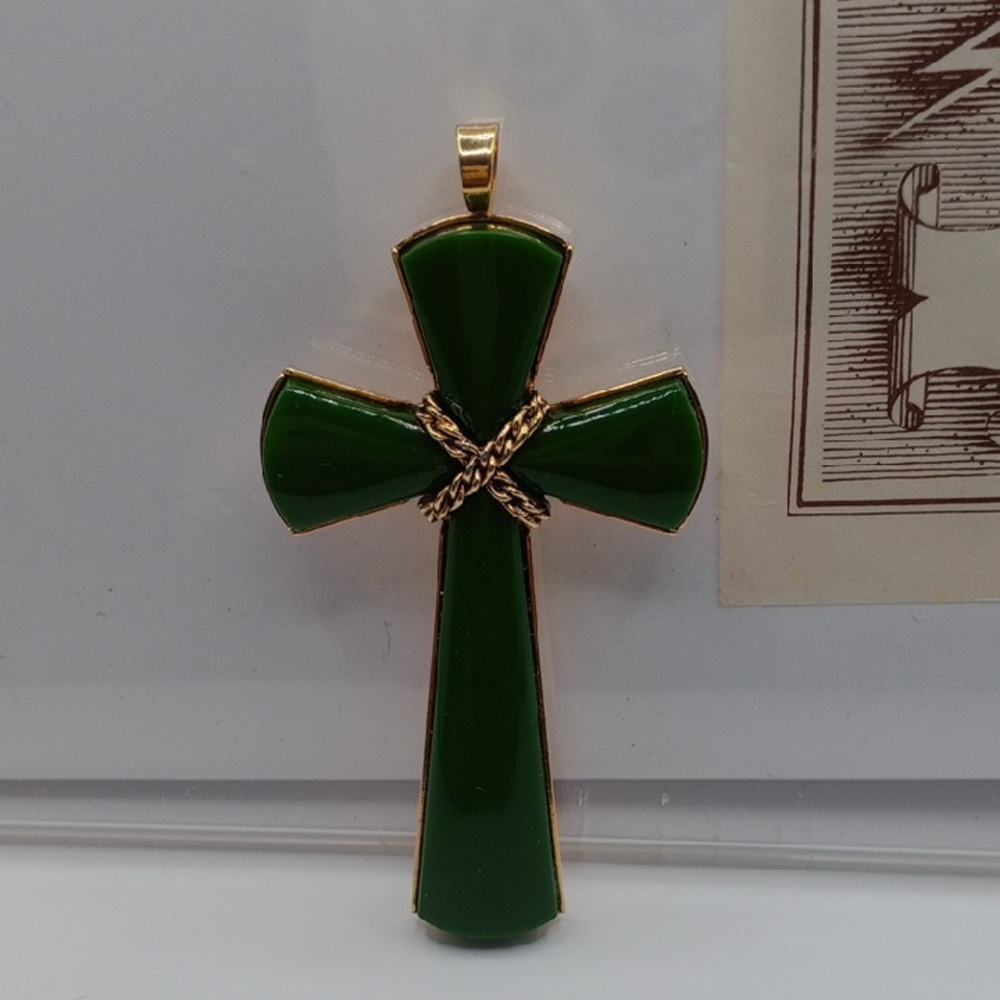 Avon Green and Gold Cross Necklace
